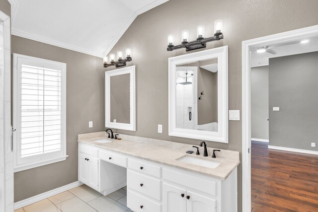 2201 Hereford Blvd, Midland, TX 79707 - full bathroom with crown molding, baseboards, a sink, and lofted ceiling