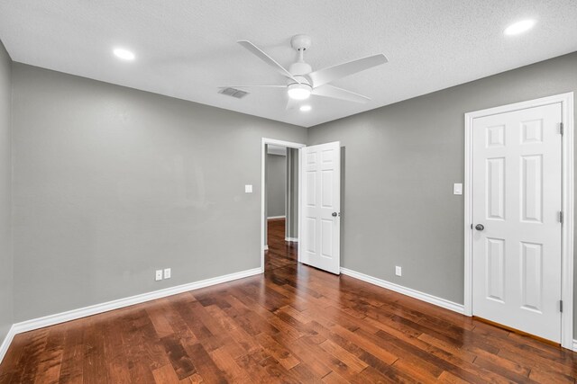 2201 Hereford Blvd, Midland, TX 79707 - unfurnished bedroom featuring ceiling fan, visible vents, wood finished floors, baseboards, and recessed lighting