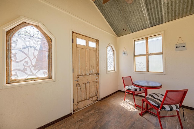 2108 S County Rd 1086, Midland, TX 79706 - entryway featuring vaulted ceiling, wood finished floors, and ceiling fan