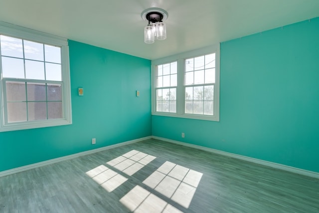 empty room with baseboards, wood finished floors, and a wealth of natural light