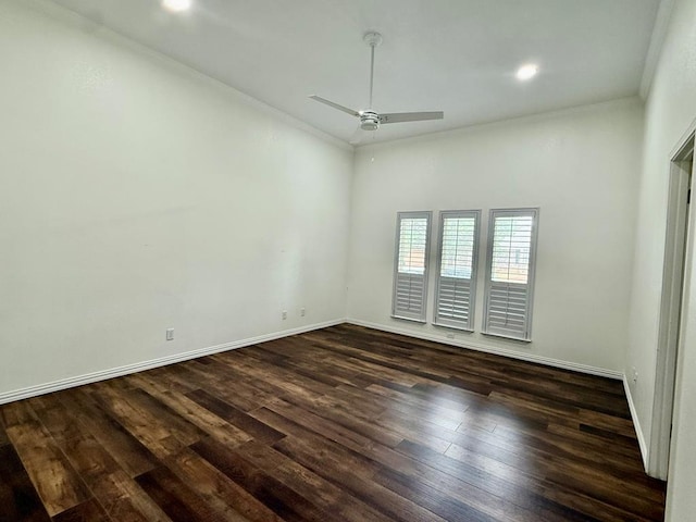 3612 Oakridge Dr, Midland, TX 79707 - unfurnished room with a ceiling fan, dark wood-style floors, recessed lighting, and crown molding