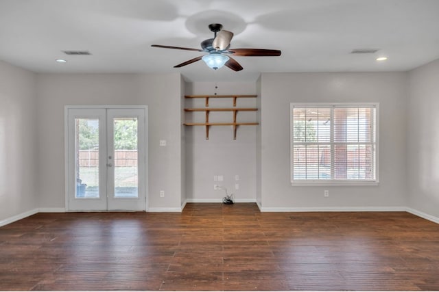 105 Maple Ave, Coahoma, TX 79720 - unfurnished living room with french doors, wood finished floors, healthy amount of natural light, a ceiling fan, and recessed lighting