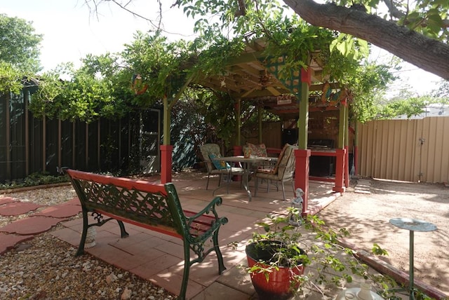 2511 Fontana St, Odessa, TX 79763 - fenced backyard featuring outdoor dining space and a patio area