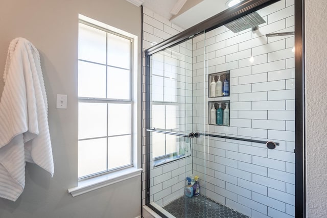 bathroom with a stall shower