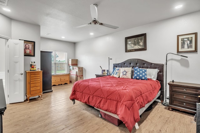 602 Frank Davis Ave, Coahoma, TX 79720 - bedroom featuring light wood-style floors, ceiling fan, and recessed lighting