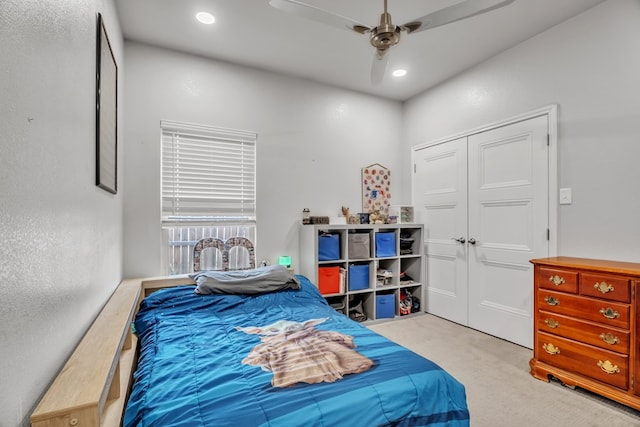 602 Frank Davis Ave, Coahoma, TX 79720 - carpeted bedroom featuring ceiling fan, recessed lighting, and a closet