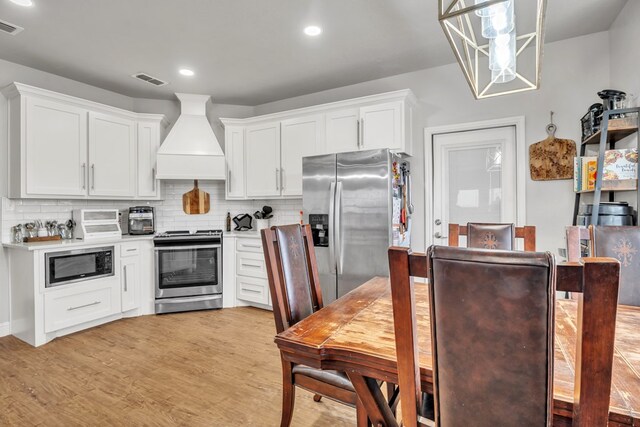 602 Frank Davis Ave, Coahoma, TX 79720 - kitchen with appliances with stainless steel finishes, custom exhaust hood, white cabinets, decorative backsplash, and recessed lighting