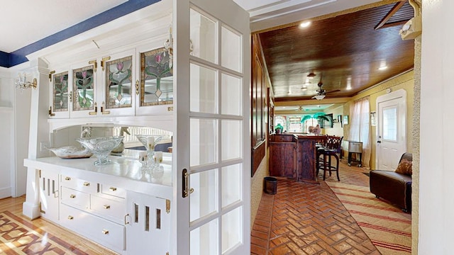 interior space with wood ceiling