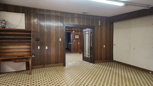 hall with wood walls