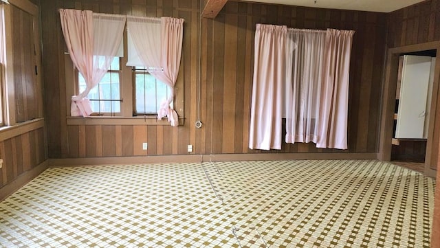 spare room featuring wood walls