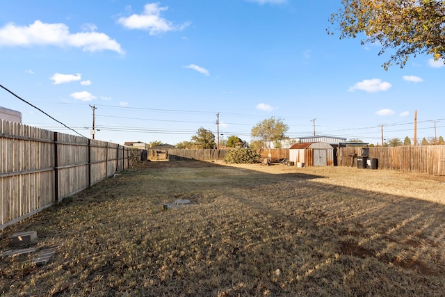 view of yard with a storage shed