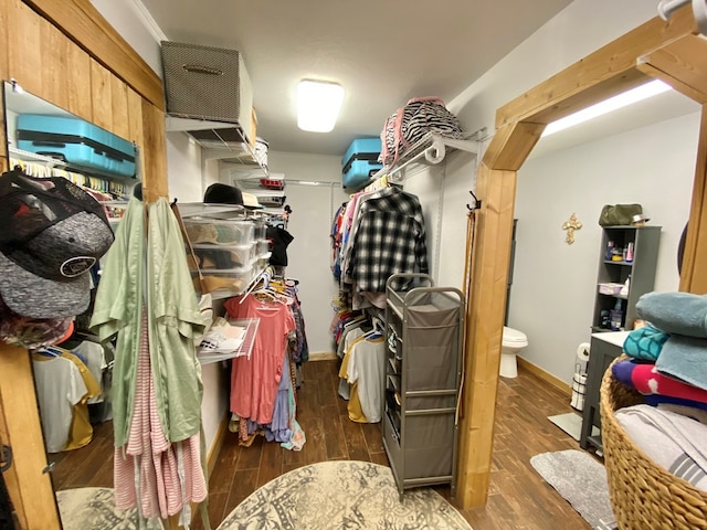 walk in closet featuring dark wood-type flooring