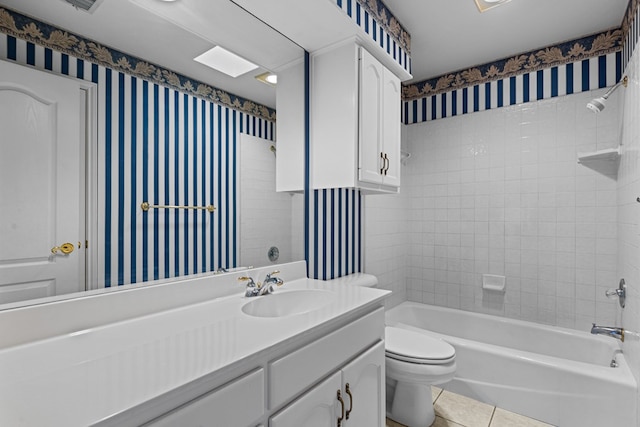 5708 Ridgemont Pl, Midland, TX 79707 - full bathroom featuring tile patterned floors, vanity, bathtub / shower combination, and wallpapered walls