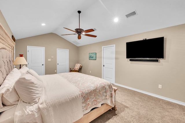 10606 E County Rd 104, Midland, TX 79706 - bedroom featuring lofted ceiling, carpet flooring, ceiling fan, and recessed lighting