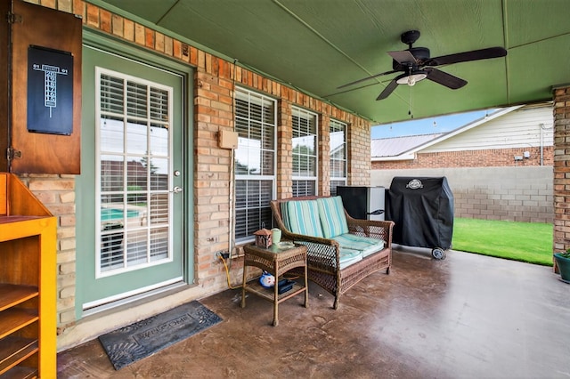 3834 Hyden Dr, Odessa, TX 79762 - covered porch with a ceiling fan and area for grilling