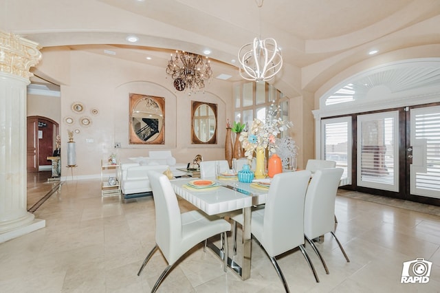 540 SE Loop 338, Odessa, TX 79766 - dining area with arched walkways, recessed lighting, a chandelier, and french doors