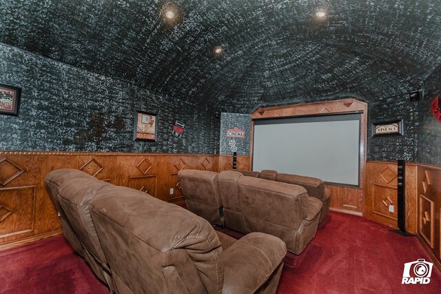 540 SE Loop 338, Odessa, TX 79766 - cinema room featuring carpet floors, wainscoting, wallpapered walls, and wooden walls