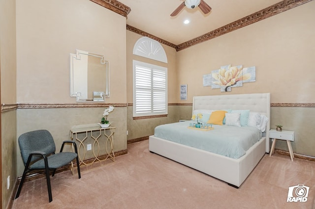 540 SE Loop 338, Odessa, TX 79766 - bedroom with carpet flooring, crown molding, and a ceiling fan