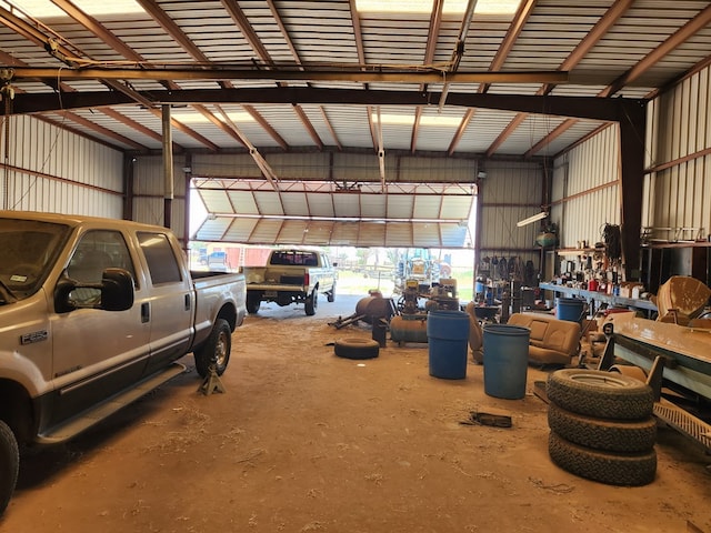 garage featuring a workshop area