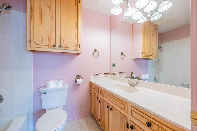 309 Edgewood Dr, Midland, TX 79703 - full bath featuring vanity, a textured ceiling, shower / bath combination, and a chandelier