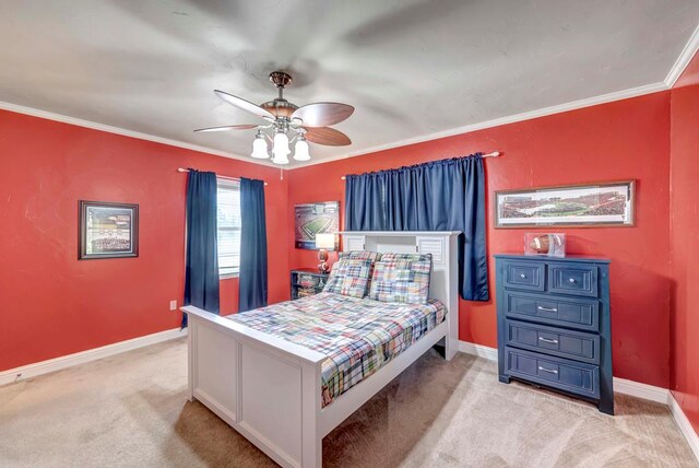 1600 W Kansas, Midland, TX 79701 - carpeted bedroom with baseboards, ornamental molding, and ceiling fan