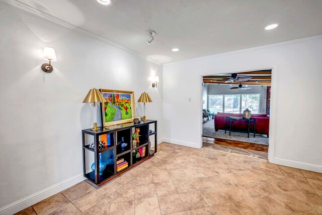 1600 W Kansas, Midland, TX 79701 - playroom featuring ornamental molding, baseboards, recessed lighting, and ceiling fan