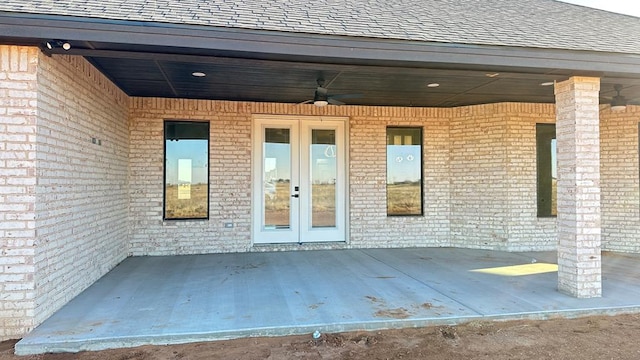 exterior space featuring french doors and ceiling fan