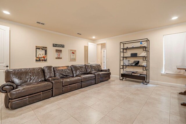 office space with carpet, crown molding, baseboards, and recessed lighting