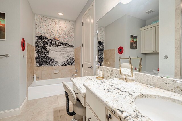 full bathroom with toilet, a stall shower, vanity, and tile patterned floors