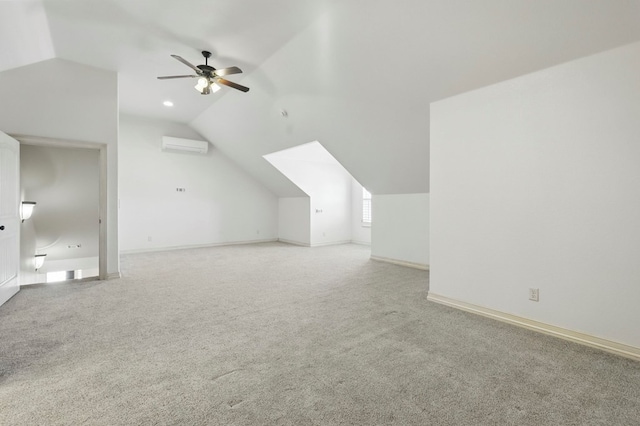 5001 Crista Ln, Midland, TX 79707 - additional living space featuring lofted ceiling, a ceiling fan, carpet floors, an AC wall unit, and baseboards