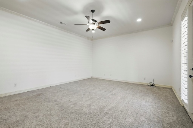 5001 Crista Ln, Midland, TX 79707 - spare room featuring a ceiling fan, crown molding, carpet, baseboards, and recessed lighting