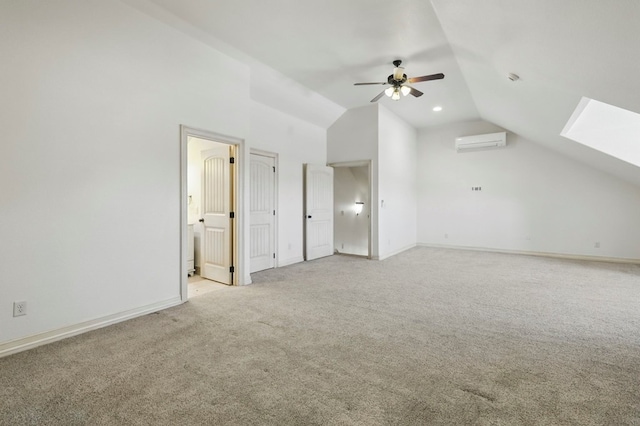 5001 Crista Ln, Midland, TX 79707 - additional living space with an AC wall unit, a ceiling fan, vaulted ceiling, light carpet, and baseboards