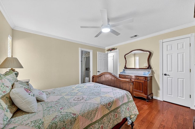 2409 Stutz Pl, Midland, TX 79705 - bedroom with wood finished floors, ornamental molding, and ceiling fan
