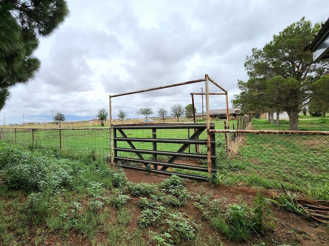 view of gate with a rural view and fence