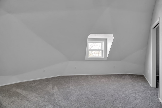 additional living space featuring carpet flooring and vaulted ceiling