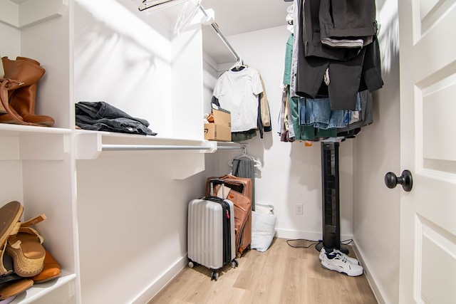 spacious closet featuring light wood-style flooring
