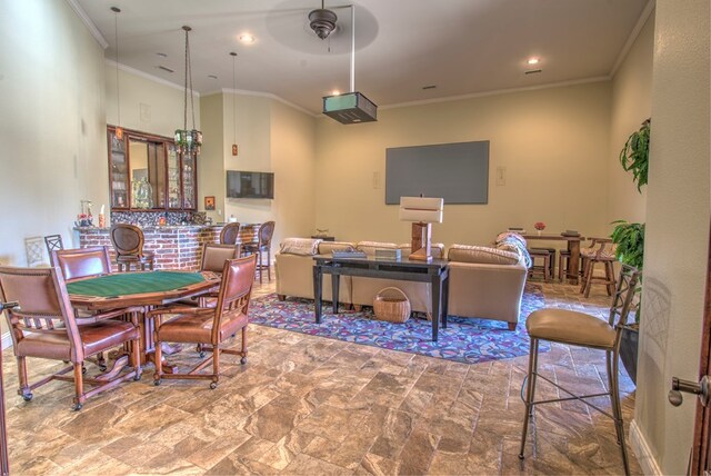 dining area with crown molding