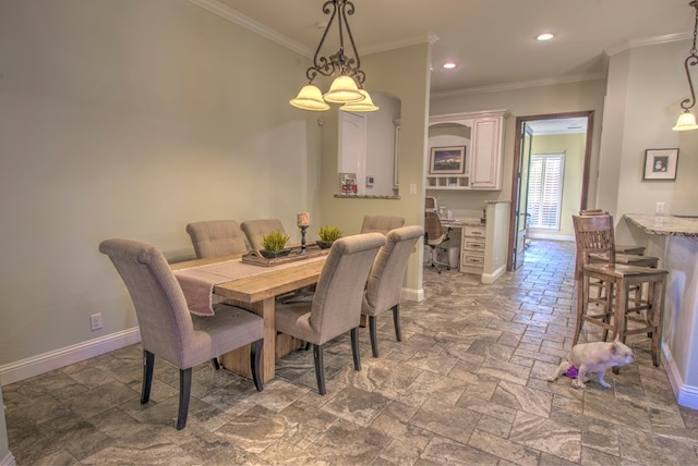 dining area with crown molding