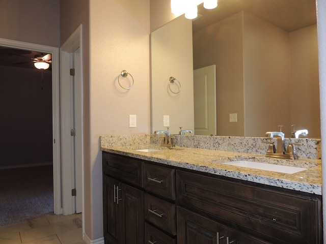 bathroom with vanity, tile patterned floors, and ceiling fan