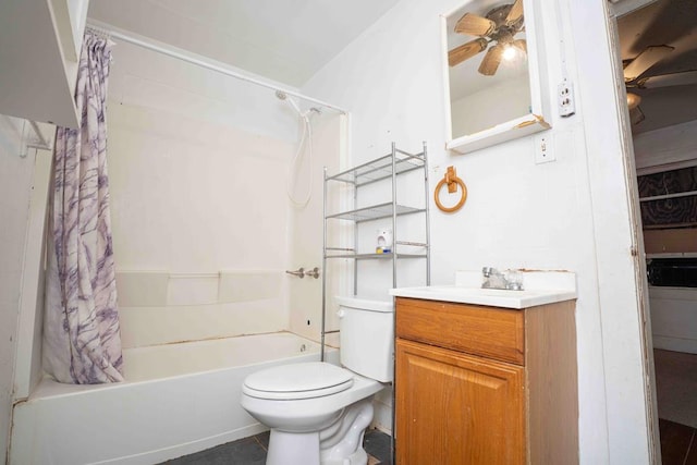 206 Austin, Big Spring, TX 79720 - full bathroom featuring a ceiling fan, shower / bath combination with curtain, vanity, and tile patterned flooring