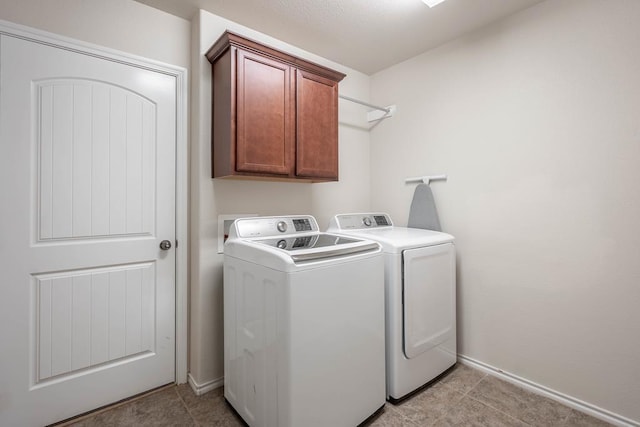 802 Wagner, Midland, TX 79707 - clothes washing area featuring cabinet space, washing machine and clothes dryer, and baseboards