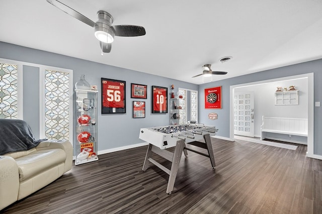 3202 Maxwell Dr, Midland, TX 79705 - recreation room with ceiling fan and dark wood-type flooring
