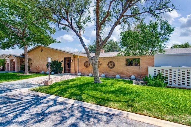 ranch-style house featuring a front yard