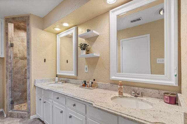 bathroom with vanity and walk in shower