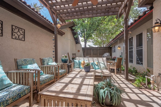 1115 Gulf Ave, Midland, TX 79705 - view of patio / terrace featuring outdoor lounge area, a pergola, and fence