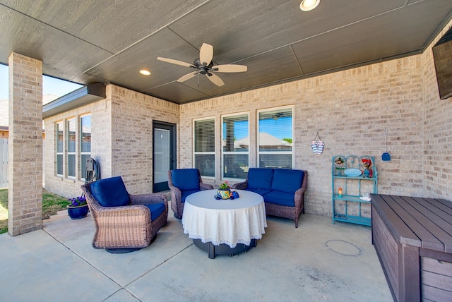 view of patio / terrace featuring an outdoor living space and a ceiling fan