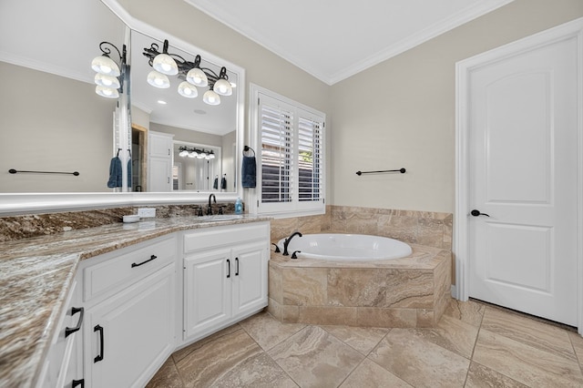 1102 Silverton Dr, Midland, TX 79705 - bathroom with crown molding, vanity, a bath, and marble finish floors