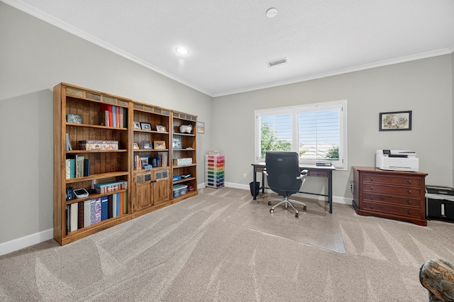 1102 Silverton Dr, Midland, TX 79705 - carpeted office space with crown molding and recessed lighting