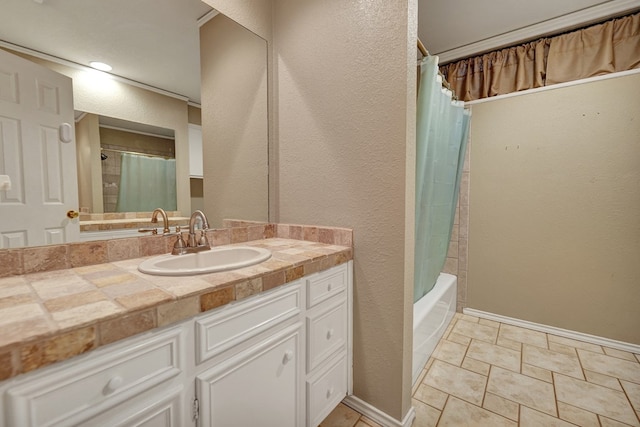 bathroom with vanity and shower / bath combo