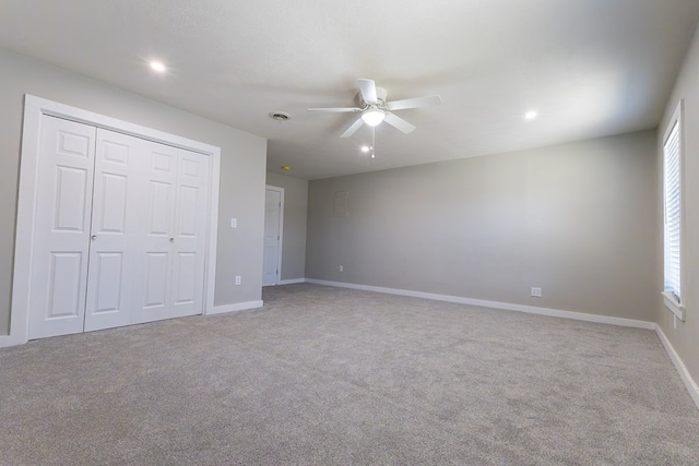 3319 Maxwell Dr, Midland, TX 79705 - unfurnished bedroom featuring carpet, a closet, recessed lighting, and ceiling fan